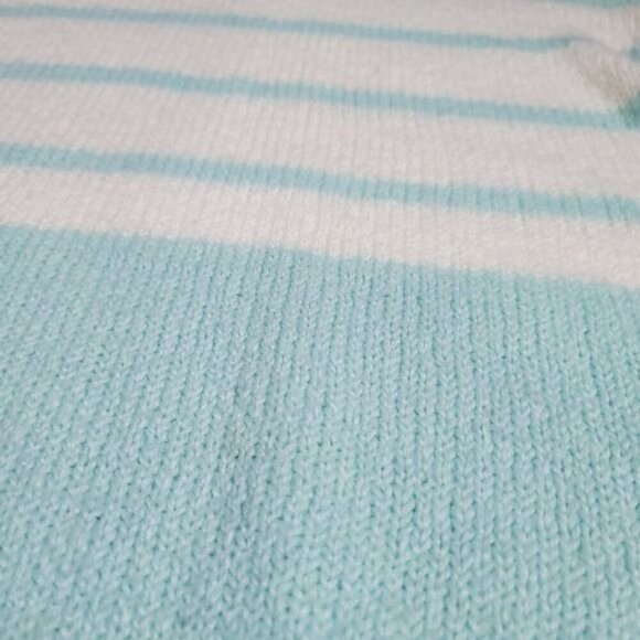 Vintage 80s Pastel Blue White Striped Chunky Cozy Mock Neck Sweater - Picture 11 of 12